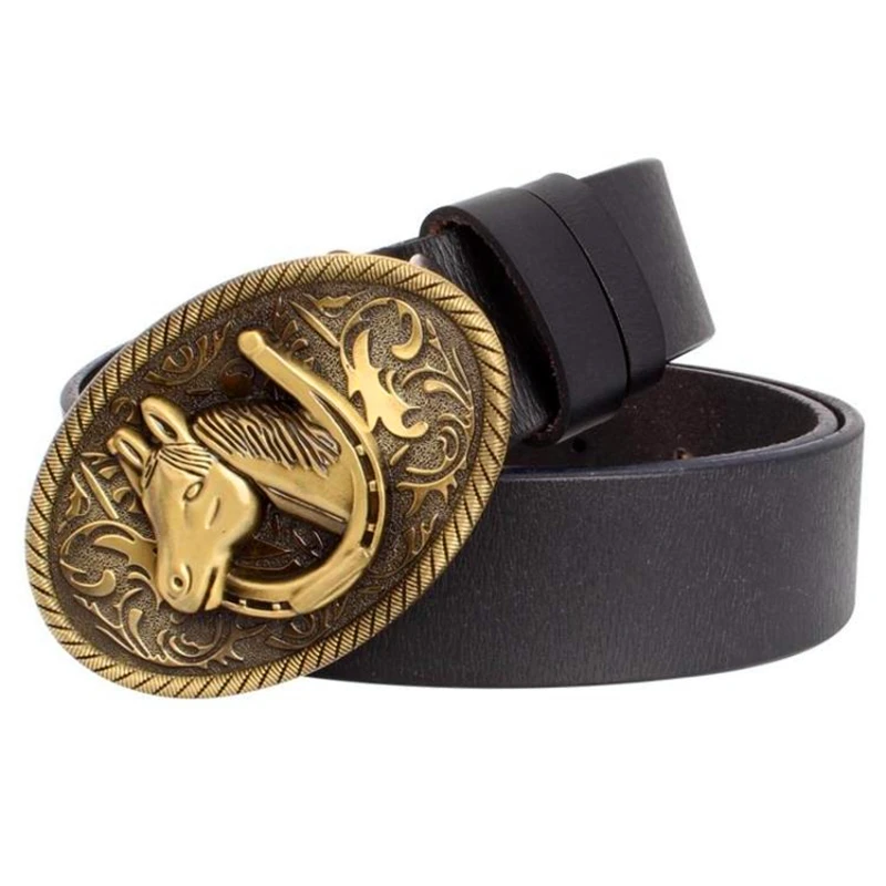 Fashion leather belt cowskin men Genuine Leather belt horse head ...