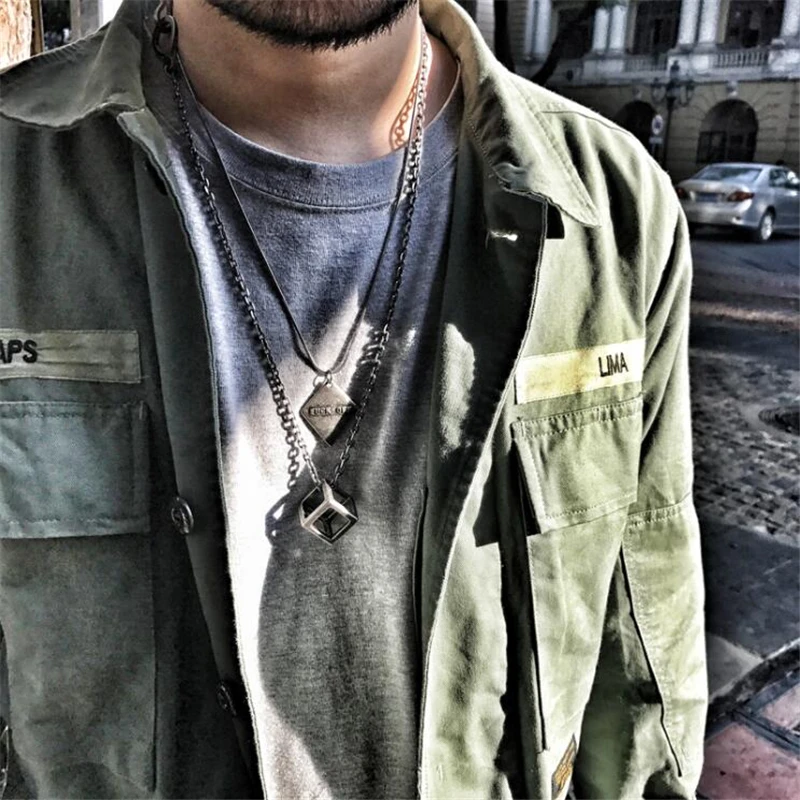 

Cube Charm Necklace Silver Geometric Jewelry Cube Necklace Men Punk Vintage Jewelry Box Pendant Necklace for men collare
