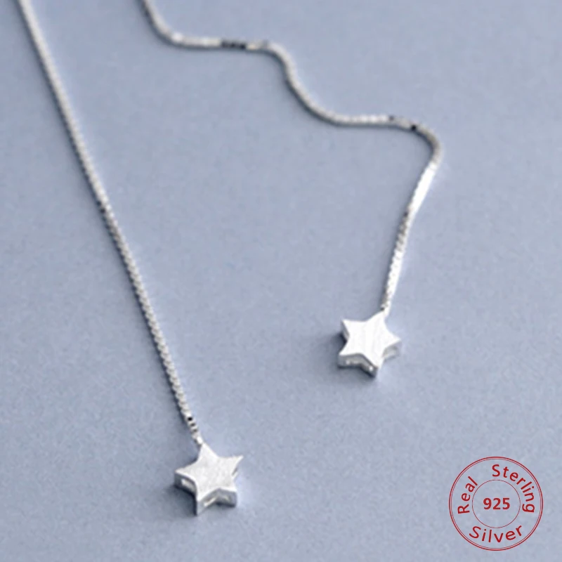 

Fashion Hot 100% 925 Sterling Silver Drop Earrings little Star Linked Drop Stick Girls Friends Gift