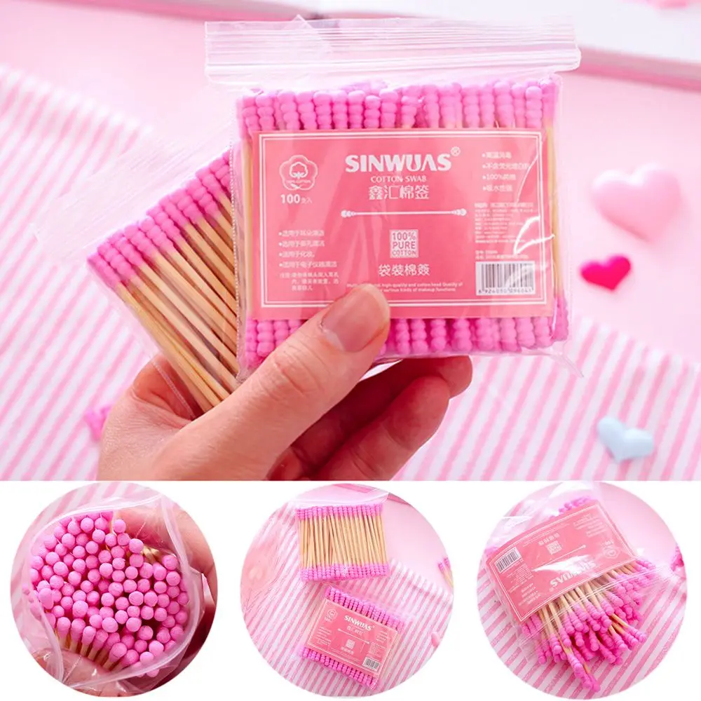 

100pcs/Pack Double Head Cotton Swab Women Makeup Cotton Buds Tip For Medical Wood Sticks Nose Ears Cleaning Health Care Tools