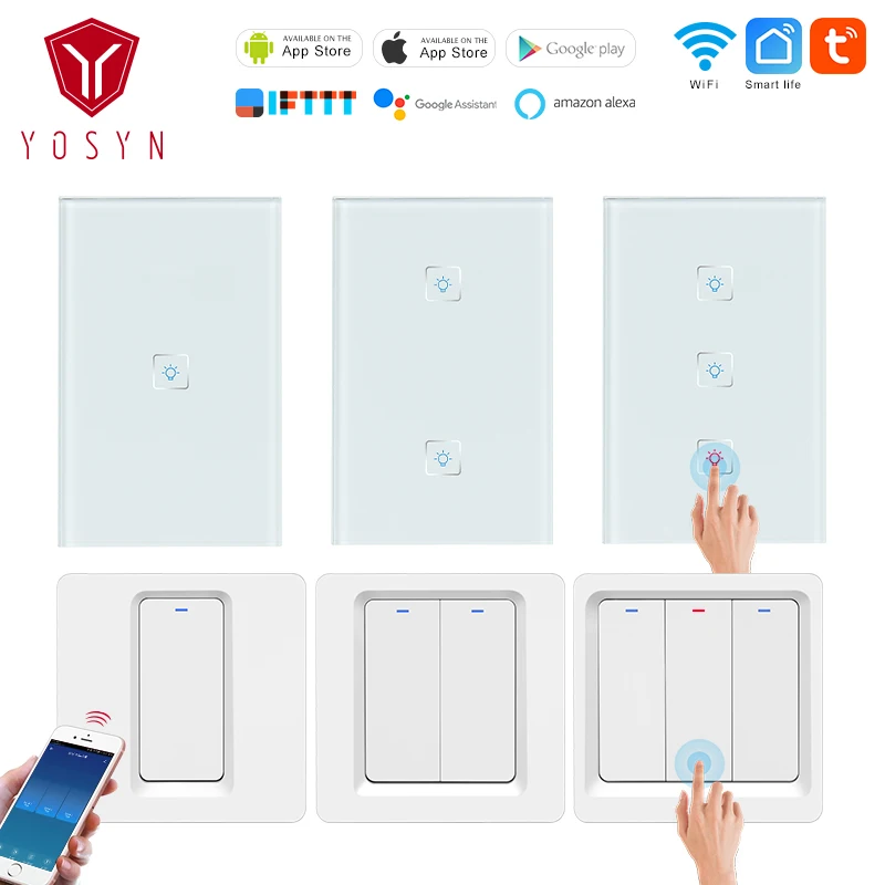 WiFi Smart Switch touch screen 220V US/EU Bedroom/wall lights 1 2 3 Gang APP remote control Switch Use Alexa voice control IFTTT