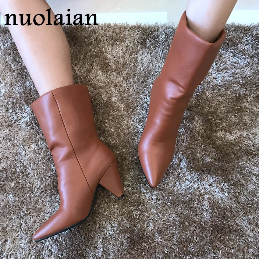 

Women Faux Suede Ankle Boots Black Leather Boot Fur Snow Boots Woman Sock Winter Shoes Womens High Heel Shoe Motorcycle Boots