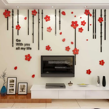

Living Room 3D Flowers Wall Stickers Acrylic Crystal Wall Sticker Decals DIY Background Wall Mural Poster Home Decor 5 Sizes