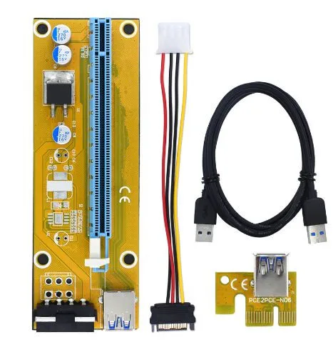 Новинка 2017 года VER006 желтый PCI Express Riser Card USB 3,0 PCI-E extender 100 см 1x к 16x 4Pin Molex Мощность BTC шахтер машина