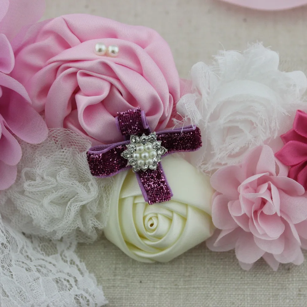 Ручная работа повязка на голову для девочек кружевной шифоновый сатиновый пояс с