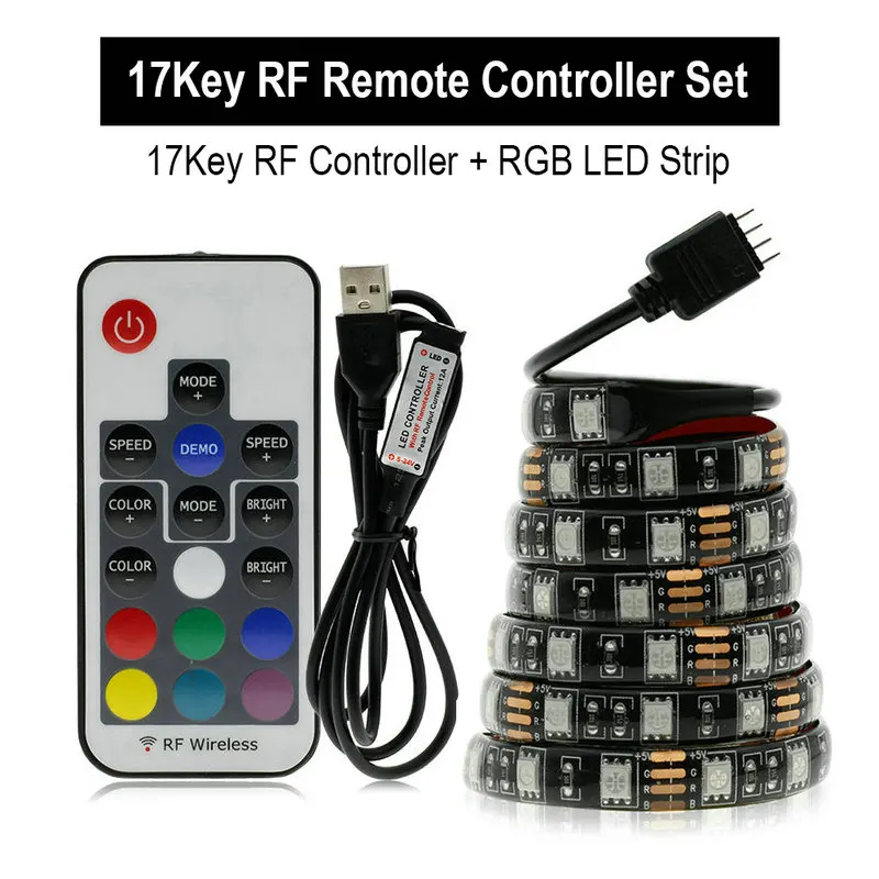 USB Светодиодная лента RGB DC5V гибкий светодиодный светильник RGB сменный цвет водонепроницаемая светодиодная лента 5050 50 см 1 м 2 м комплект - Испускаемый цвет: 17Key Controller Set