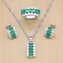 Классический Зеленый фианит белый CZ 925 пробы Серебряные комплекты ювелирных изделий для Для женщин вечерние ювелирные изделия серьги/подвеска Цепочки и ожерелья/кольца/T171