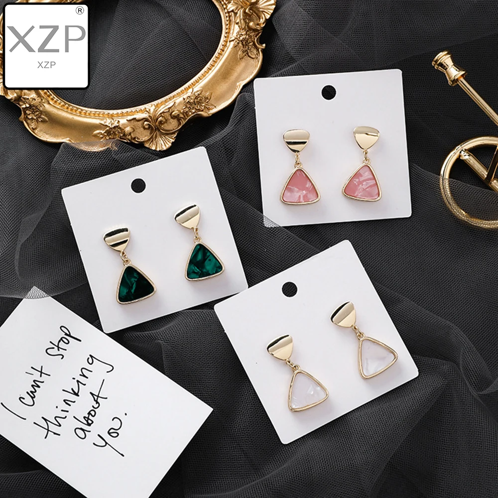 

XZP S925 Chic Triangle Earrings Hanging Aretes Women Brand New Shell Abalone Gold-color Morden Orecchini Charm boucle d'oreille