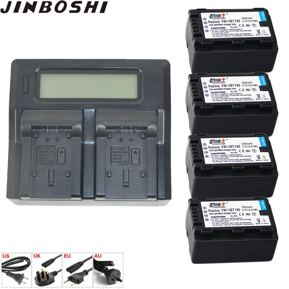 

4pcs 3.7V Li-ion VW-VBT190 vw vbt190 Battery + Dual Charger for PANASONIC HC-W580GK HC-V160GK HC-V380GK Smart Digital Camera