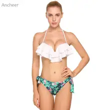 Женские купальные костюмы сексуальный комплект бикини из двух частей Холтер гофрированный цветочный купальный костюм Женская пляжная одежда