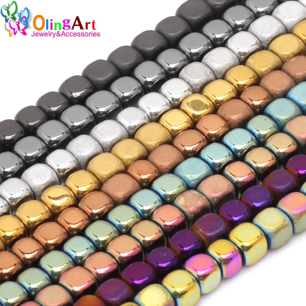 

OlingArt 3MM/4MM 145PCS/95pcs Square shape beads metal mixed color AAA quality Natural Hematite Stone DIY earring Jewelry Making