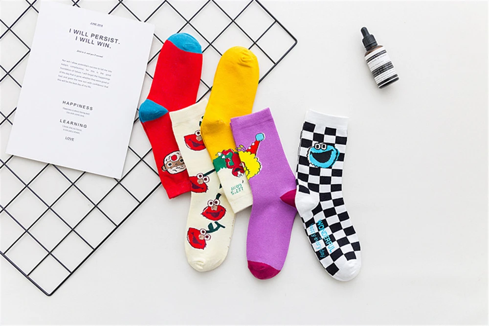 Women's Funny Cartoon Crew Harajuku Hip Hop Street Art Cotton Tube socks Lover's Gift Socks For Summer Autumn