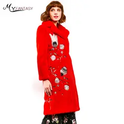 M. Y. FANSTY 2019 Датская импортная Корона бархатная норковая шуба пальто из натурального меха пальто Бисероплетение Красный отложной воротник