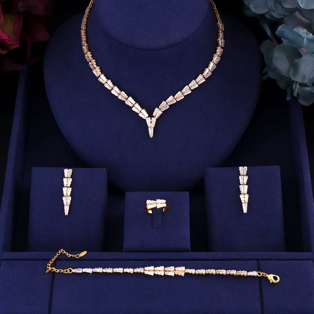 

Accking Gold-Color 4pcs Bridal Zirconia Jewelry Sets For Women Party, Luxury Dubai Nigeria CZ Crystal Wedding Jewelry Sets