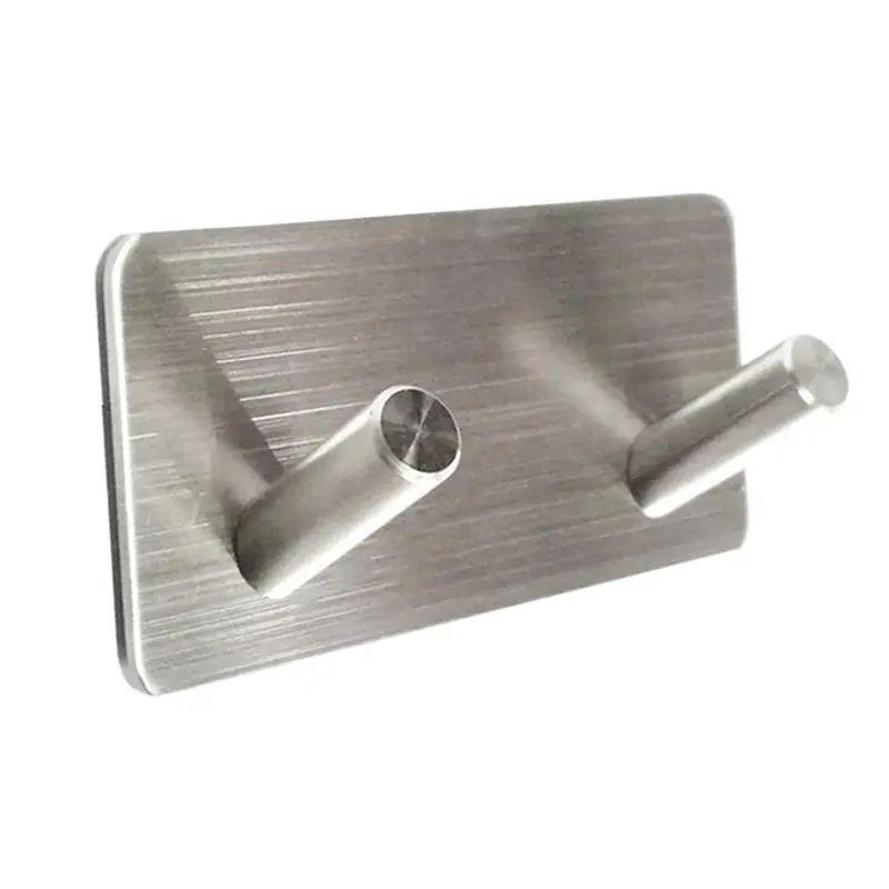 

1pc Brushed Stainless Steel Double Strong Adhesive Wall Hook Stable Thicken Seamless Wall Hanger Stick Hook for Kitchen Bathroom