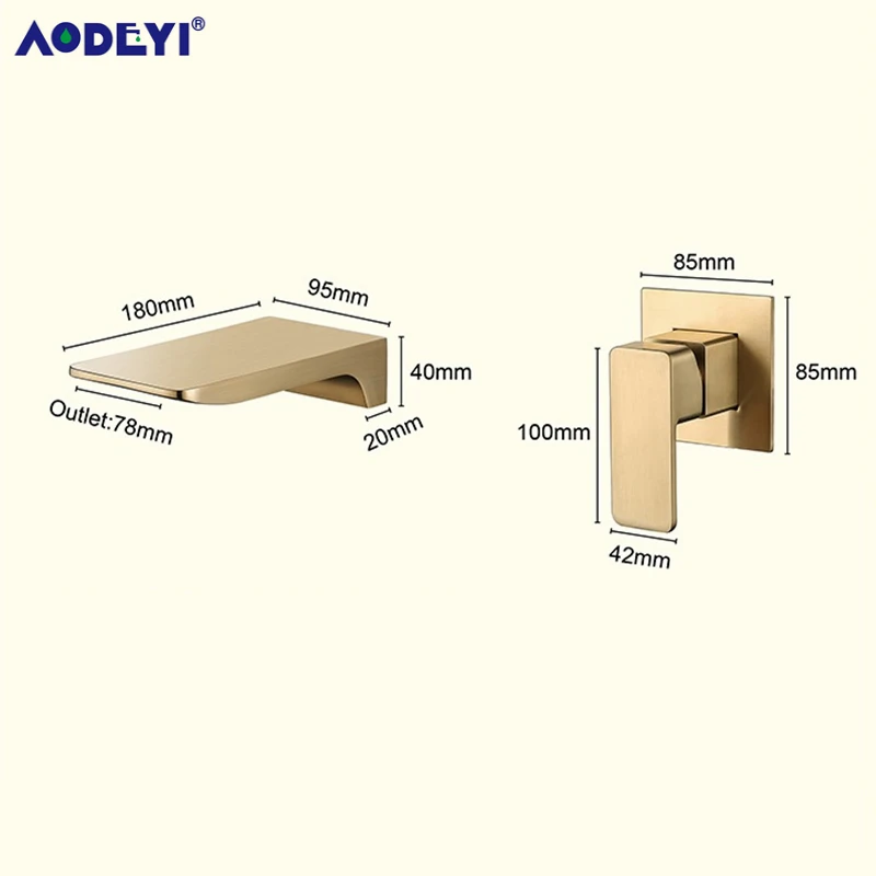 Настенный Водопад кран для раковины из твердой латуни кран для раковины скрытый смеситель для горячей и холодной воды кран для ванной комнаты матовый золотой