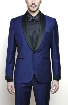 

2017 Latest Coat Pant Designs Royal Blue Shawl Lapel Wedding Suit For Men Custom Ceremony 2 Pieces Tuxedos Blazer Masculino