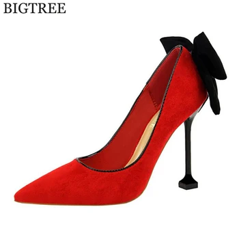 

New spring summer fashion sexy big bow pointed toe high heels sandals shoes woman ladies wedding party pumps dress shoes woman