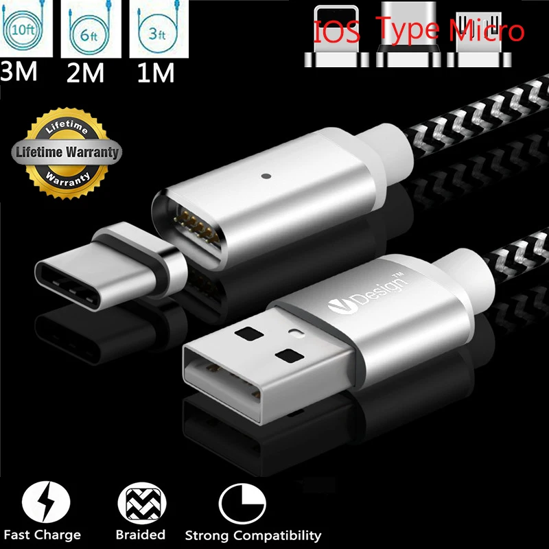 1M/2M/3M USB Type C/Micro USB/IOS/3IN1 Magnetic Cable USB-C Type-C Fast Charge Adapter Magnet For Apple iPad Samsung | Мобильные