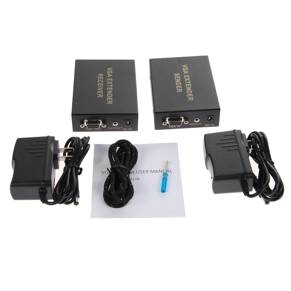 

US plug VGA Network Signal Extender VGA SVGA Video Audio UTP Extender Extension Over CAT5/5e/6 UTP Cable Up to 300M