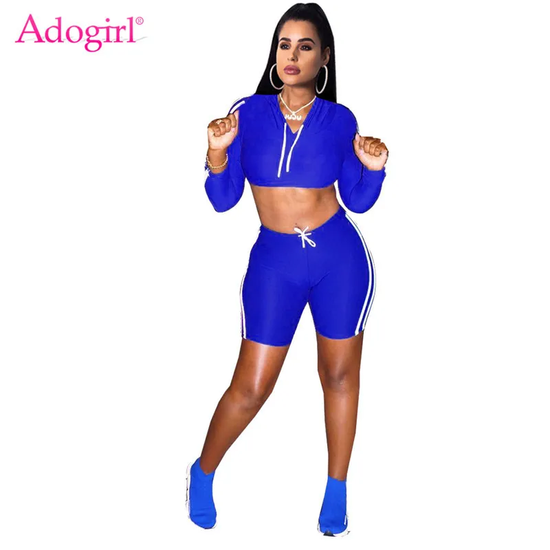 

Adogirl Side Stripe Women Tracksuit Long Sleeve Hooded Sweatshirts Crop Top + Pants Casual Two Piece Set Sporting Suits Outfits
