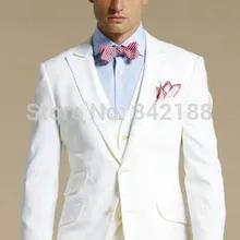 Белый смокинг жениха на одной пуговице заостренный лацкан жениха костюм для шафера(куртка+ брюки+ галстук+ жилет