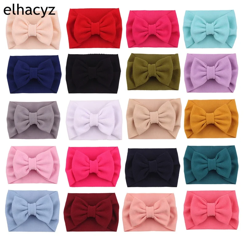 New Arrival Turban Popular 5'' Big Hair Bow Headband For Girls Headwrap Textured Fabric Elastic Kids DIY Hair Accessories