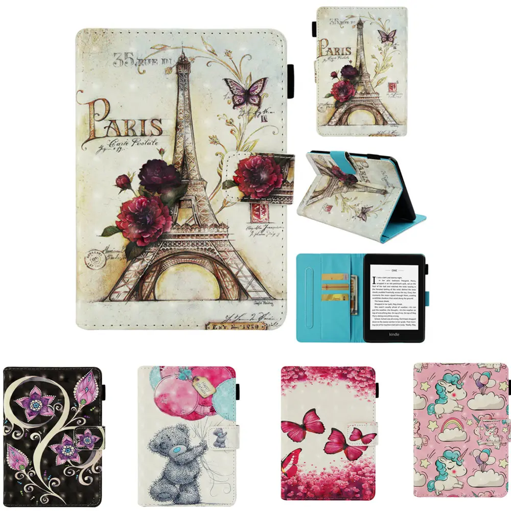 

Slim Fashion Folio PU Leather Cover For Amazon Kindle Paperwhite 4 2018 Kpw4 10th Generation 3D Cartoon Case Protective Shell