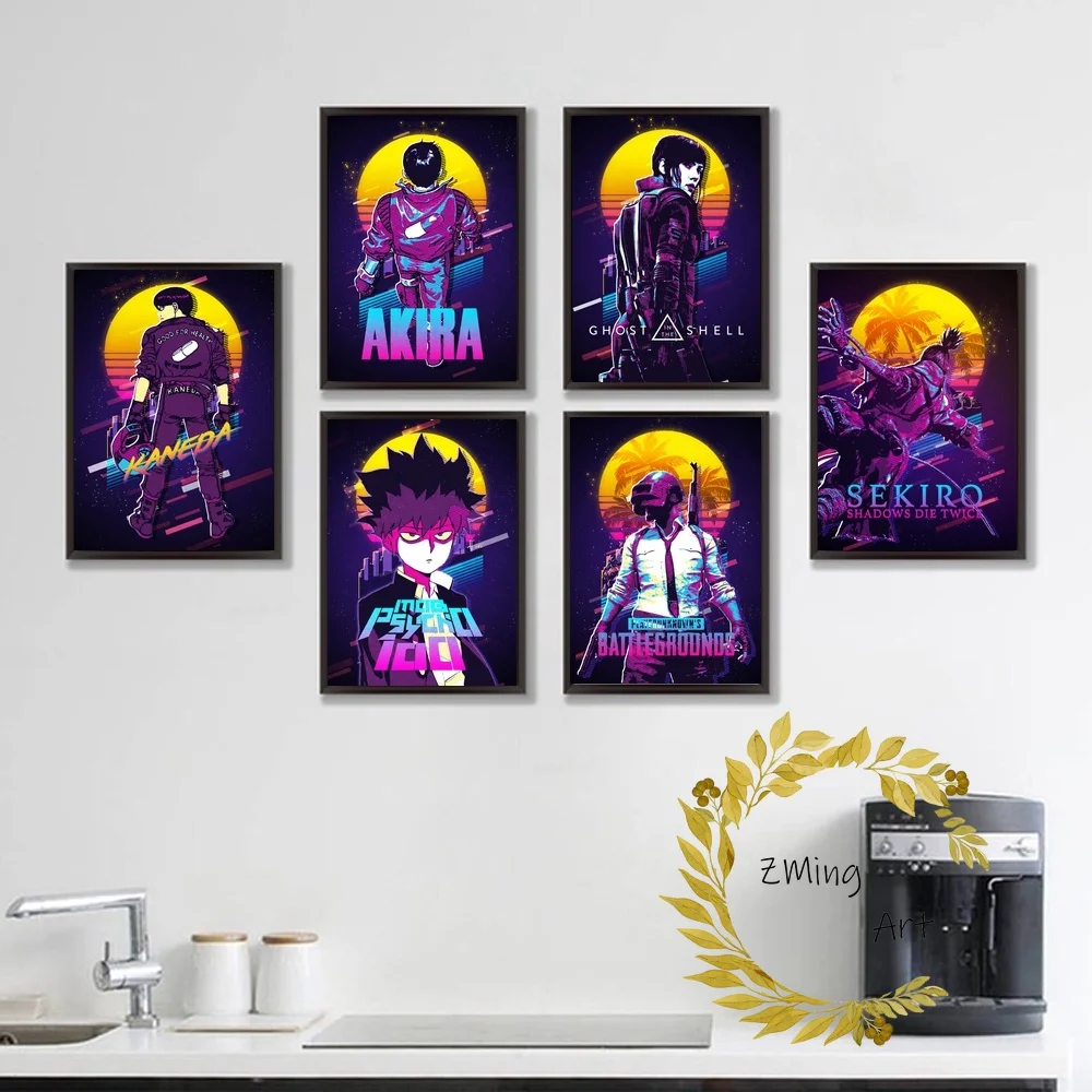 

Vintage Retro Super Mario Mob Psycho PUBG Ghost In The Shell Akira Game Poster Canvas Art Print Home Room Decor