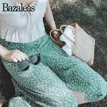 Bazaleas, летние юбки, галстуки спереди, 6 пуговиц, открытые по бокам юбки, зеленая шифоновая юбка до середины икры, Модные Винтажные французские миди юбки