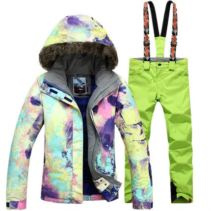 

New GSOU SNOW Women's Single Double Board Ski Suit Hair Collar Thermal Waterproof Windproof Ski Jacket+Ski Pants Size XS-L