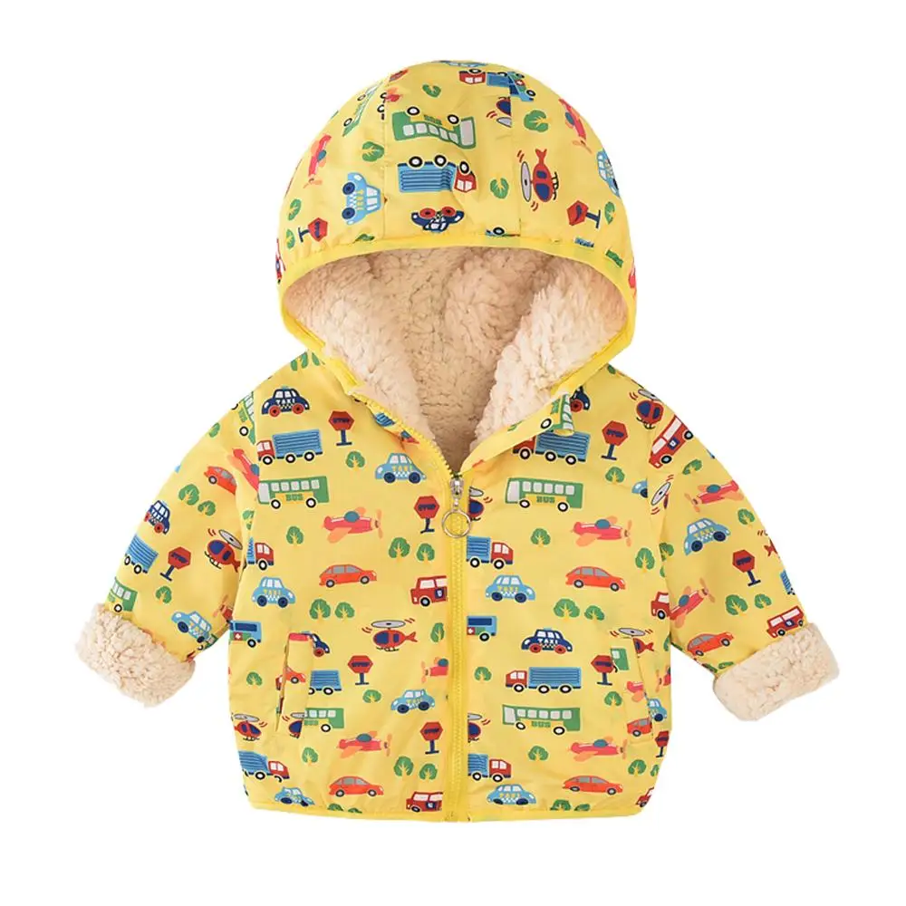 BINIDUCKLING/ г. Зимняя куртка для детей, одежда для маленьких мальчиков с рисунком машины теплая верхняя одежда с капюшоном, куртки хлопковая детская одежда
