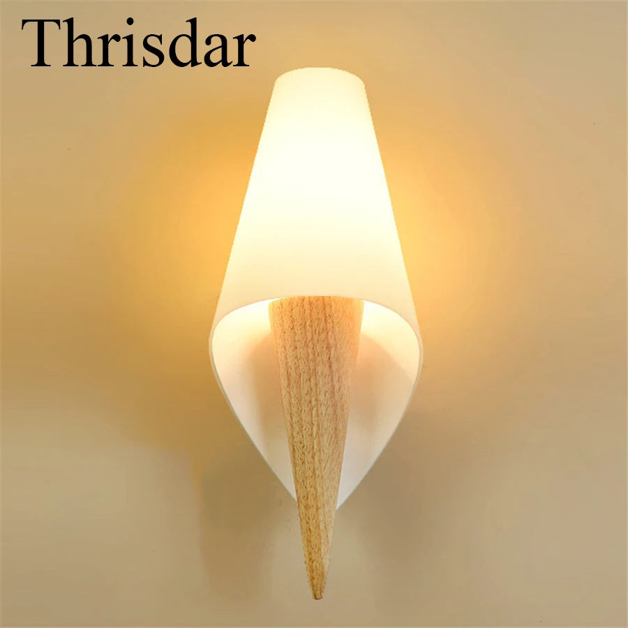 

Thrisdar E27 Creative Nordic Conch Wall Lamps Modern Personality Wooden Bedside Bedroom Aisle Balcony Hotel Wall Sconce Light