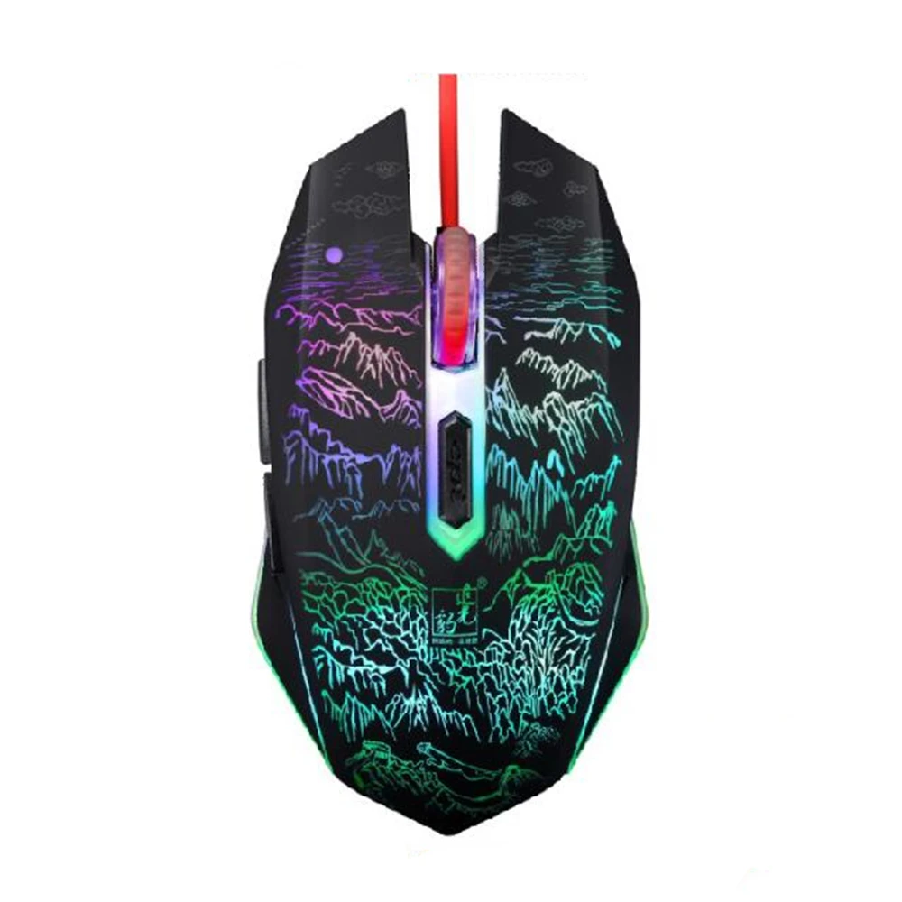 Wired Game Mouse 7 Color Breathing LED Light 2400DPI Adjustable optical