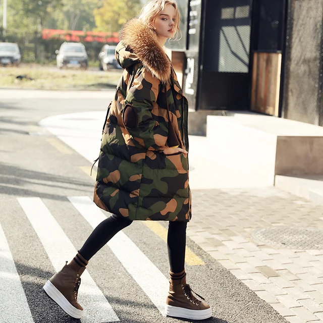 plus size 2016 New army green Camouflage winter jacket