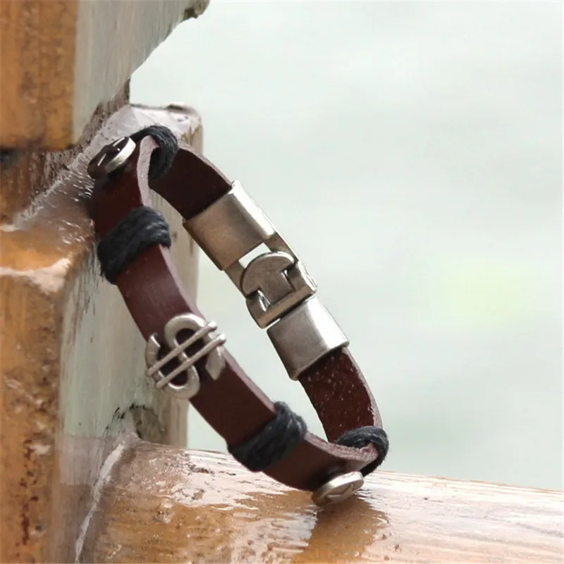 

XiongHang 21cm Men Bracelet Leather Rope Chain Alloy Toggle Clasps Punk Money Dollar Symbol For Men Women Bangle