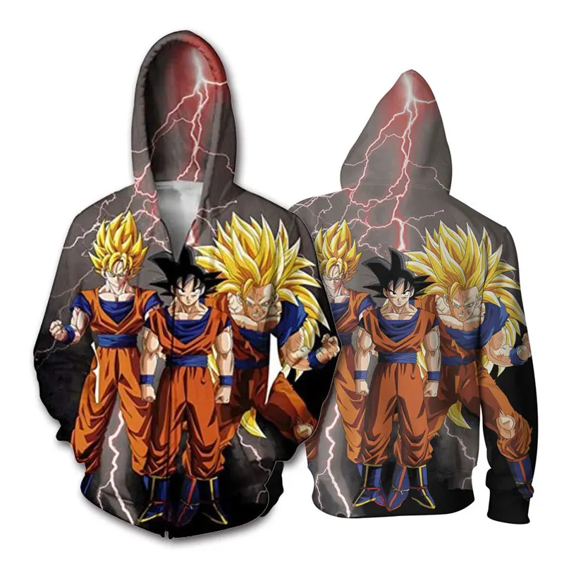 3D печатных балахон Dragon Ball Z одежда с капюшоном Сон Гоку косплей костюм мужской куртка на молнии толстовка хип хоп Streatwear пальто