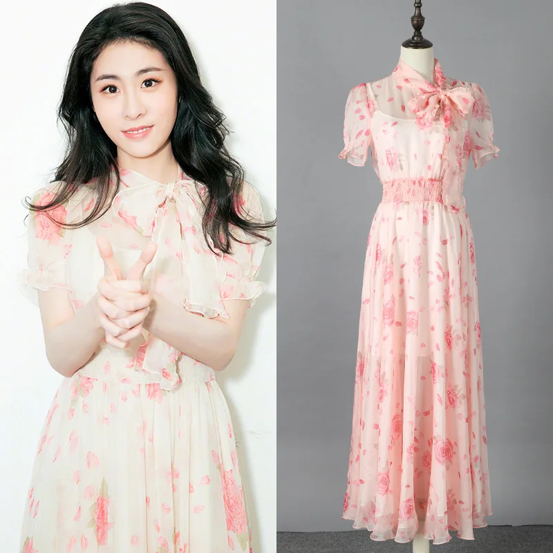 

Spring 2019 Zhang Bichen Star's Euro-American Fashion Beach Dresses, Short-sleeved Printed Dresses Women Print