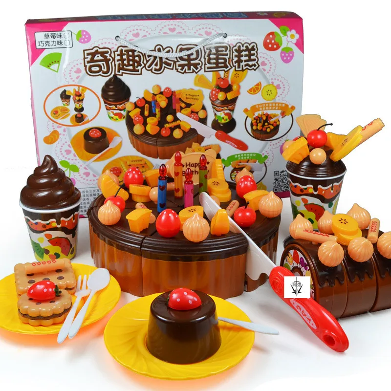 

73PCS/SET Large size plastic birthday cake pretend play DIY cutting kitchen toys for children