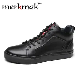 Merkmak/Роскошные Брендовые повседневные туфли из натуральной кожи для мужчин модные черные кроссовки модные мужские туфли на плоской