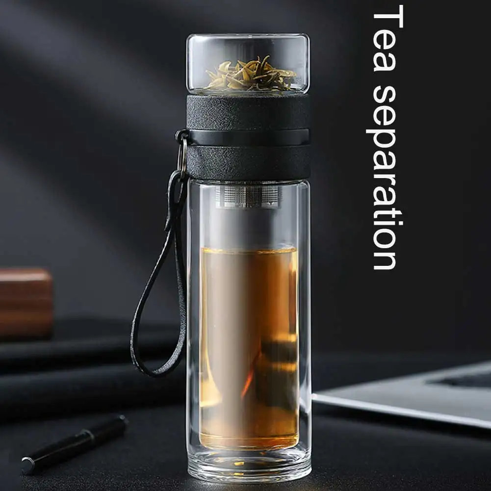 

Transparent Glass Tea Cup Portable Water Tea Bottle with Separate Cup High temperature creative water cup H99F