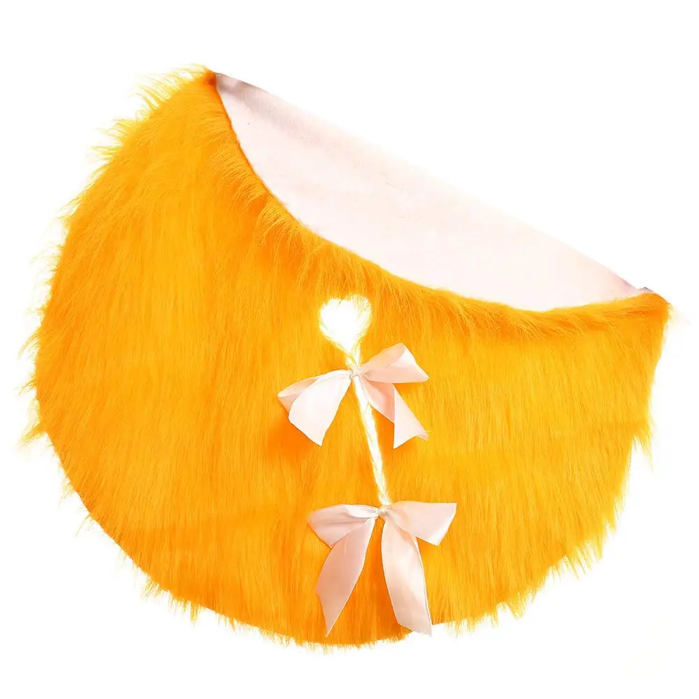

ALIM HOT 78CM Christmas Tree Skirts with Bowknot Yellow Faux Fur Plush Tree Skirts Base Floor Mat Cover Xmas Decorations
