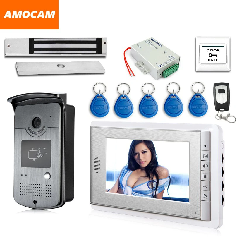 

7" Screen Video Door Phone Video Intercom system 5-RFID Card + 180kg Electric Magnetic Lock+ Door Exit video + Remote Control