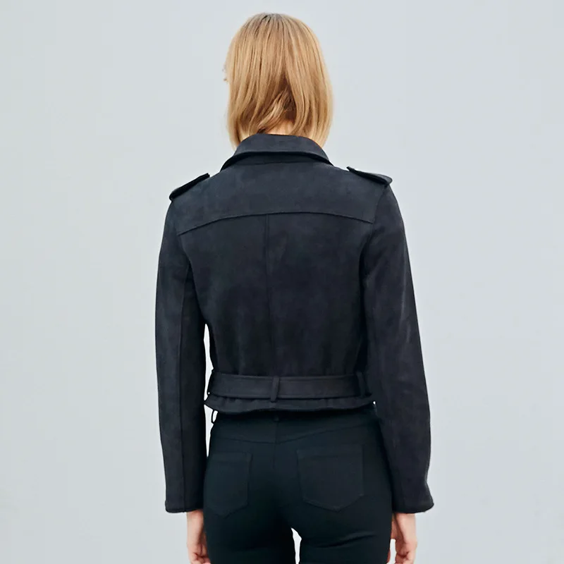 Bootyjeans 2017 новая кожаная куртка женская замшевая облегающая короткая коричневая