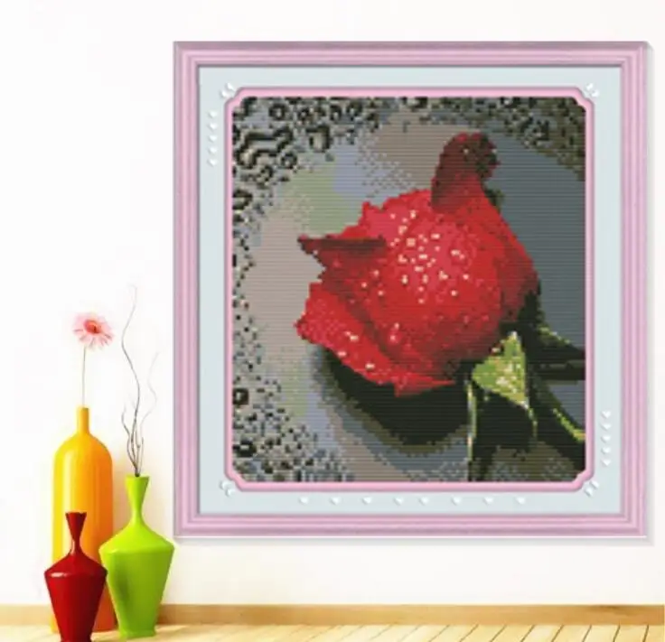 

Red Rose cross-stitch DIY Set