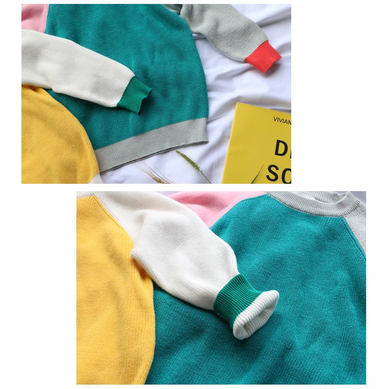 B&N New Baby Children Clothing Girls Patchwork Candy Color Knitted Sweater Kids Autumn Winter Cotton Outer Wear Girl Pullover17