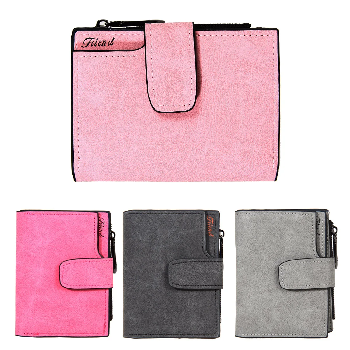 

Women Short Wallet Solid Vintage Leather Female Luxury Purse Card Holder Button Clutch Case Purse Handbag Carteras Mujer