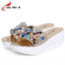 Platform Slippers Colorful Diamond Cool font b Women b font Shoes Summer Platform Wedges Shoes Chaussure