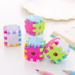 Творческий cube Малый точилки для карандашей детей kawaii ручная точилка building block школьные принадлежности корейский канцелярские