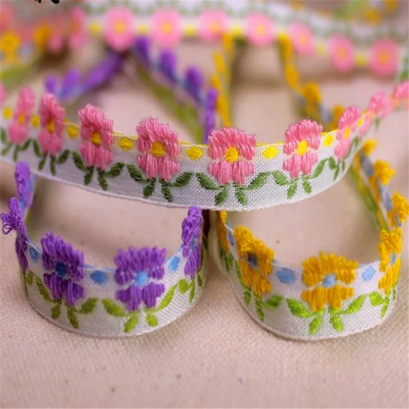 15mm Embroidered flower ribbon lace woven label Jacquard ribbons